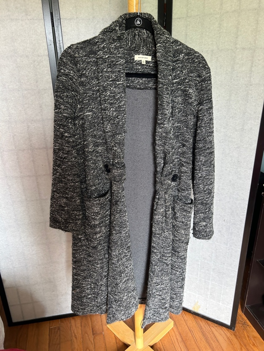 Max Studio Black and White Tweed Cardigan